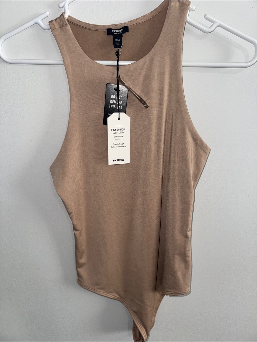 Express Sleeveless Body Contour Bodysuit in Tan
